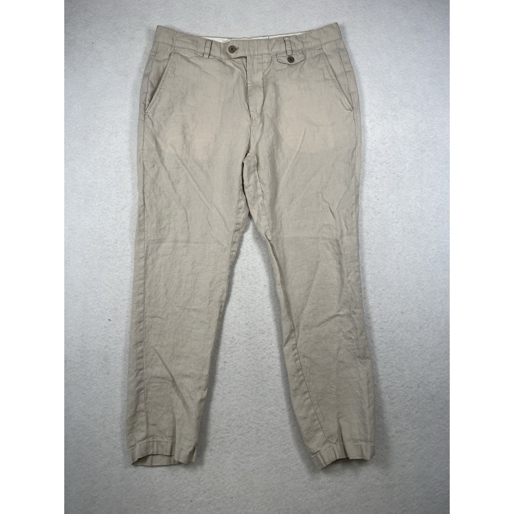 Far Afield 100% Linen Flat Front Pants Beige Size 2 Men's Tapered